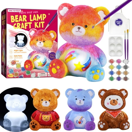 ONE TO FOUR Paint Your Own Bear Lamp Kit, Art Supplies Arts & Crafts kit, Painting kit for Kids 6-12, Arts and Crafts for Kids Ages 8-12, Toys Girls Boy Birthday Gift Ages 3 4 5 6 7 8 9 10 11 12+