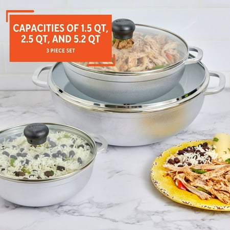 Imusa Basic Caldero Set, 3-Piece Cast Aluminum Cookware Set, Natural Finish, Oven Safe