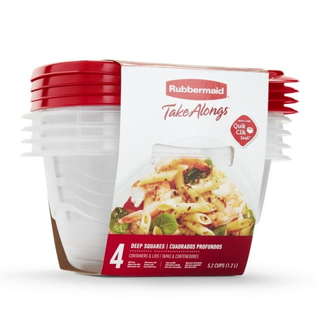 Rubbermaid TakeAlongs 5.2 Cup Deep Square Food Storage Container, Set of 4, Red