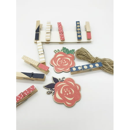 Hello Hobby Wood Pink Clothes Pin Flower, 13 Pieces, 1m Each - Art and Craft Adult, Unisex