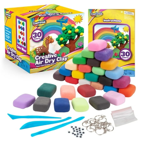 Creative Kids Air Dry Clay Modeling Crafts Kit For Children - Super Light Nontoxic - 30 Vibrant Colors & 3 Clay Molding Set, Bulk