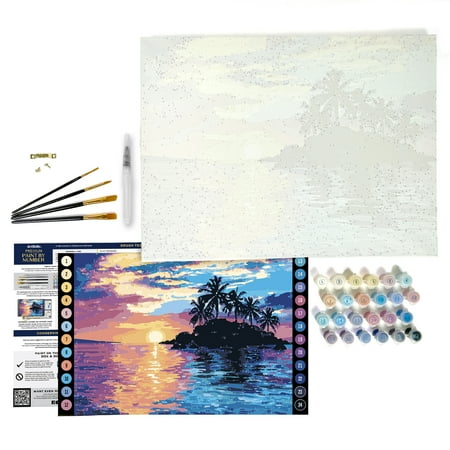 ArtSkills Island Sunset Paint by Number Art Kit for Adults, 20" x 15" Stretched Canvas, Unisex Wall Art
