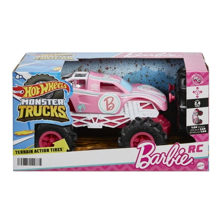 Hot Wheels Barbie Monster Truck RC, Battery-Powered Remote-Control Toy Truck in 1:24 Scale