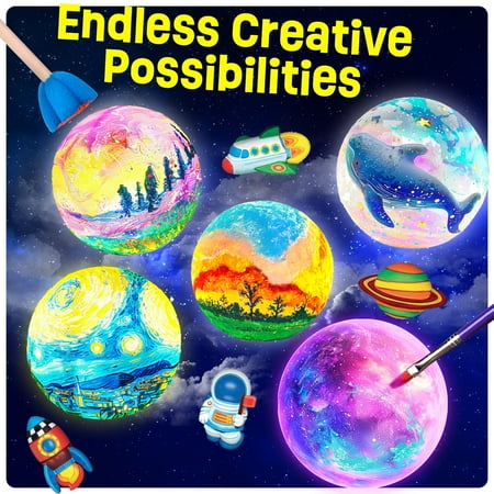 Paint Your Own Moon Lamp Kit, Cool Gifts DIY 3D Space Moon Night Light, Art Supplies Arts & Crafts Kit, Arts and Crafts for Kids Ages 8-12, Toys Girls Boy Birthday Gift Ages 3 +