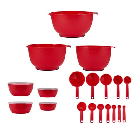 Farberware Pro 23 Piece Plastic Baking Set with Mixing Bowls, Red