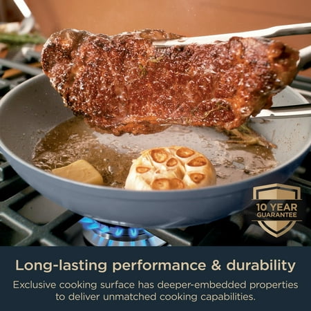 Ninja Neverstick Ceramic Pro 10 Piece Nonstick Ceramic and Aluminum Cookware Set, Stainless Steel, Blue