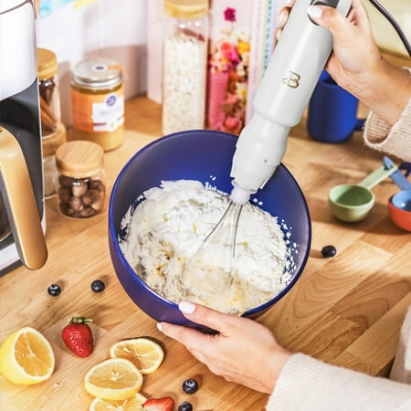 Beautiful 2-Speed Immersion Blender with Chopper & Measuring Cup, White Icing by Drew Barrymore, White