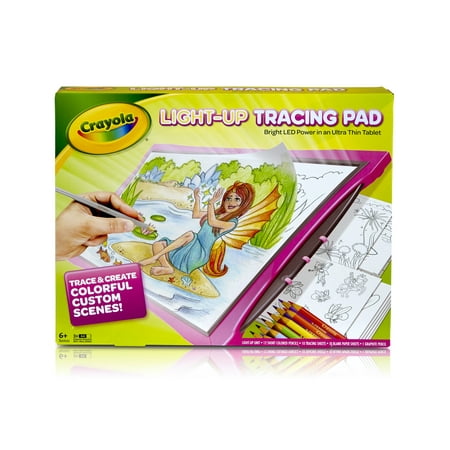Crayola Pink Light-Up Tracing Pad with Tracing Sheets, Colored Pencils, and Graphite Pencil