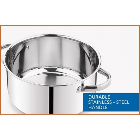Mainstays Stainless Steel 5-Quart Dutch Oven with Glass Lid, Riveted Handles