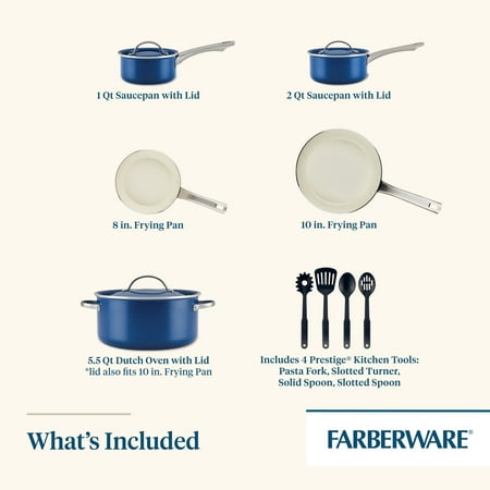Farberware Vibrance 12 Piece Ceramic Nonstick Pots and Pans Set, Blue