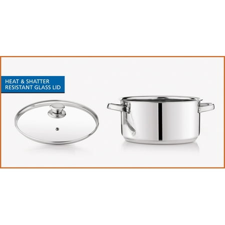 Mainstays Stainless Steel 5-Quart Dutch Oven with Glass Lid, Riveted Handles