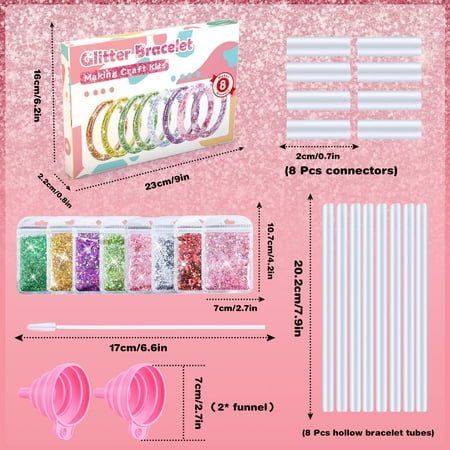 Dikence Bracelet Making Craft for 4 5 6 7 8 Year Old Girls Liquid Glitter Jewellery Making Kit for 5 6 7 8 9 10 11 12 Girl Kid Craft Kits Girl Toy Age 6-8 Arts and Crafts for Kids