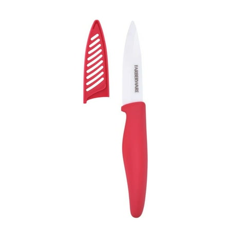 Farberware Professional 3-inch Ceramic Paring Kitchen Knife with Red Blade CoverRed,