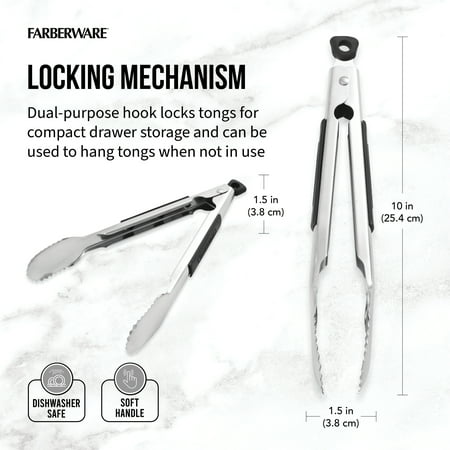 Farberware Soft-Grip Stainless Steel 9 in Locking Kitchen Food Tongs