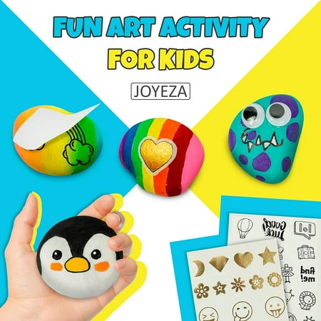 JOYEZA Rock Painting Arts and Crafts Kit with 12 Rocks, Paints, and Accessories