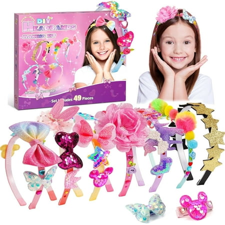 Girls Hair Accessories, Headband Making Kit,Toys Gifts for 3-12 Years Old Girls,Girls Toys Age 3-12, Arts and Craft Kits, Birthday Presents DIY Toys Christmas Gifts Easter Basket Stuffers - 49 Pc