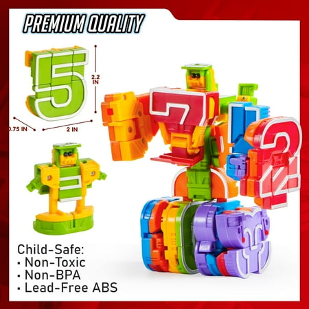 Joyfy 10 Pcs Number Bots Toy 10-in-1 Transforming Robot for Preschool Boys Educational Building STEM Toys Gift for Toddlers & Kids 3 4 5 6 Years Old, Learning Resources, Other
