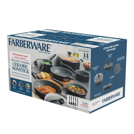 Farberware Easy Clean 14 Piece Nonstick Aluminum Cookware Pot and Pan Set, Black