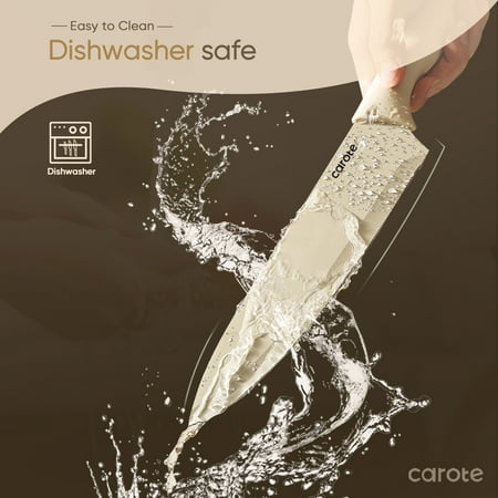 Carote 12 Pcs Kitchen Knife Set, Stainless Steel Knife Set with Creamic Coating, Taupe