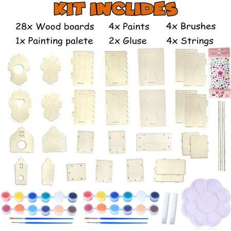 4 Pcs Bird House Kits, Arts and Crafts for Kids Ages 4-8, DIY Birdhouse Crafts for Kids to Build and Paint, Painting for Kids Ages 4-12, Wooden Birdhouse Art, Birthday, Children's Day ,Christmas Gift
