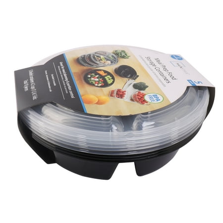 Mainstays 3-Compartment 1L Round Meal Prep Food Storage Container, 5 Pack