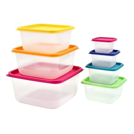 Mainstays Plastic Rainbow Food Storage Set, Multi Color, 14 Count