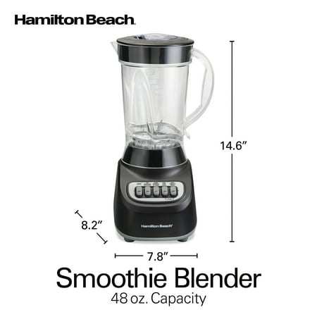 Hamilton Beach Smoothie Blender, 48 oz. Jar, Stainless Steel Blade, 12 Blending Functions, Black