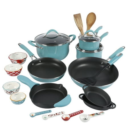 The Pioneer Woman Frontier Speckle 24-Piece Aluminum Cookware Combo Set, Turquoise, Blue