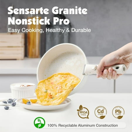 SENSARTE Nonstick Cookware Sets with Detachable Handles, 17pcs Granite Pots and Pans Set, Induction Kitchen Cookware Sets Stackable Non Stick, PFOA Free RV Cookware, White