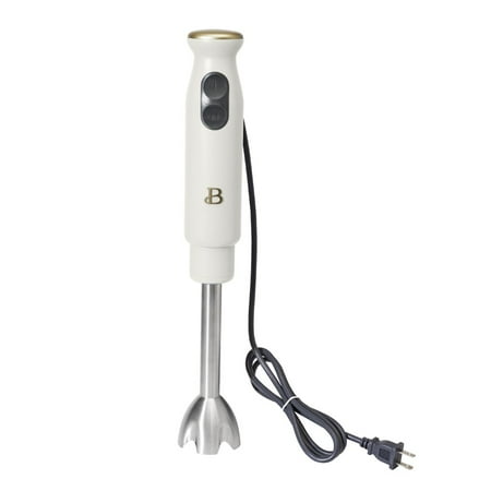 Beautiful 2-Speed Immersion Blender with Chopper & Measuring Cup, White Icing by Drew Barrymore, White