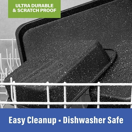 Granitestone Baking Pans 6 Piece Cookie Sheet Bakeware Set Nonstick Dish Tray Oven Pan Casserole Dish Jelly Roll Pan, Black, Black