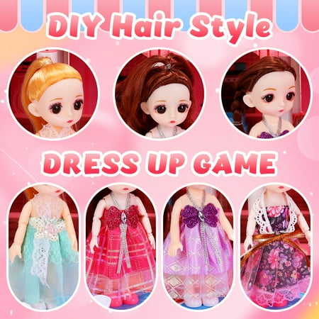 JoyStone Play Dollhouse with Doll Toy Figures, 14 Rooms Furniture and Colorful Lights, Creative Doll House Gift for Girls Ages 3+, Assemble Required, Pink, Pink
