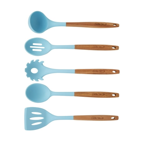 The Pioneer Woman 10-Piece Silicone and Acacia Wood Handle Cooking Utensils Set, Blue