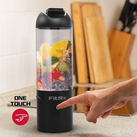 FitRx Rocket Electric Smoothie Blender Bottle, Rechargeable Portable Personal Blender, 18oz., Black