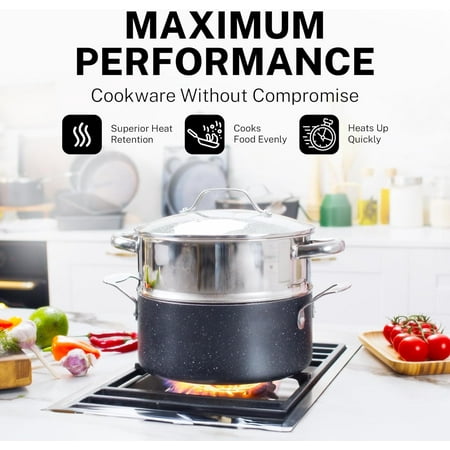 Granitestone Nonstick Pots and Pans 20 Pcs Set Kitchen Cookware Set Bakeware Cooking Frying Skillet Sauce Pan Black, Black