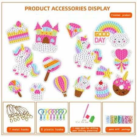 HOLARAY 15Pcs Gem Art and Crafts Kits for Kids,5D Diamond Art Painting Keychains Kits for Kids Ages 6-12