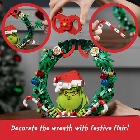 Brickcraft Grinch Wreath Brick Building Kit (523- Plastic Piece Set), Limited Edition Collectible, Christmas D?cor, Hanging Decoration, Toy Gift Idea for Boys and Girls Ages 8 Years Old and up
