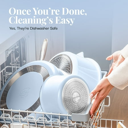 Gotham Steel Nonstick Pots and Pans 18 Piece Ceramic Induction Cookware Kitchen Set Detachable Handles Frying Skillet Blue, Blue