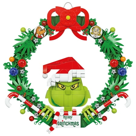 Brickcraft Grinch Wreath Brick Building Kit (523- Plastic Piece Set), Limited Edition Collectible, Christmas D?cor, Hanging Decoration, Toy Gift Idea for Boys and Girls Ages 8 Years Old and up