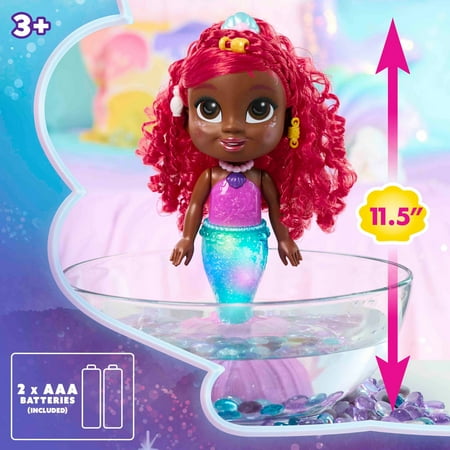 Disney Junior Splash & Glow Ariel Lights and Sounds 11.5-inch Doll and Accessories, 5-pieces, Kids Toys for Ages 3 up