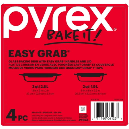 Pyrex Easy Grab 4-piece Glass Bakeware Set with Red Lids