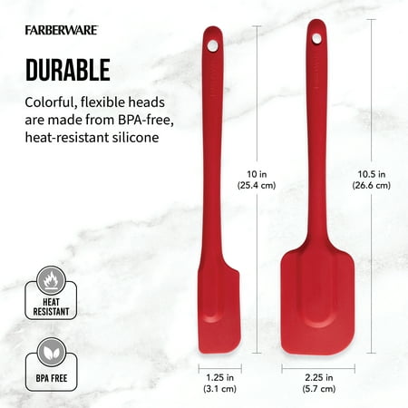 Farberware Professional 10 & 10.5 in Silicone Solid Kitchen Spatula Set Red