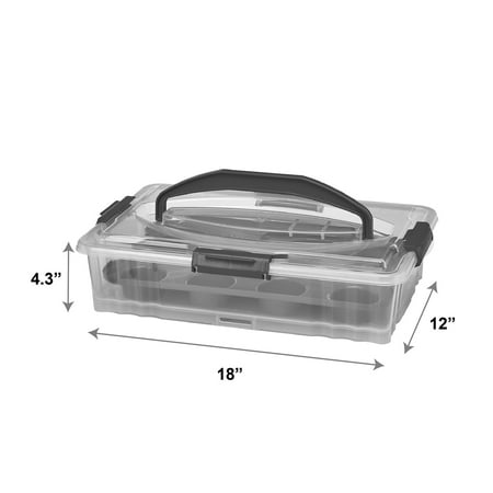 Mainstays Dessert Carrier, Rectangular Design, Clear Plastic with Dark Gray Handle and Clasps, Includes Slice-and-Serve Utensil (1 Each) 18" x 12" x 4.3"