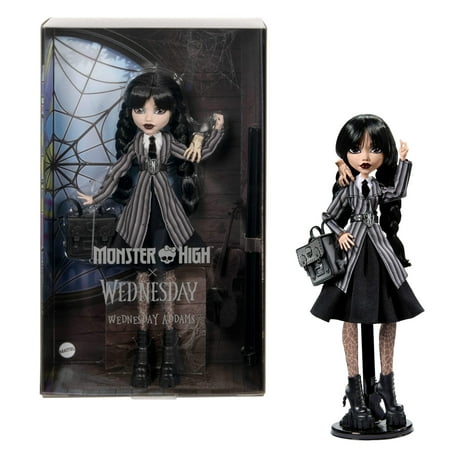 Monster High Wednesday Collectible Doll, Wednesday Addams in Nevermore Academy Uniform with Thing, S