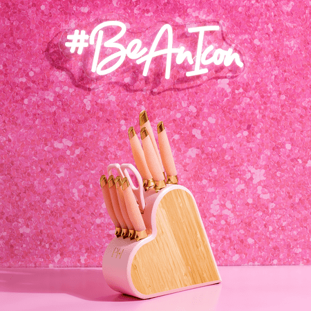 Paris Hilton 10-Piece Heart-Shaped Stainless Steel Knife Block Set, Pink, Pink