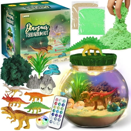 Dinosaur Gifts for Boys - Dinosaur Terrarium Kit for Kids - Birthday Gift for Boys Ages 4 5 6 7 8-12 Year Old - DIY Dinosaur Light Up Toys for Boys - Arts and Crafts Kit for Kids, Other