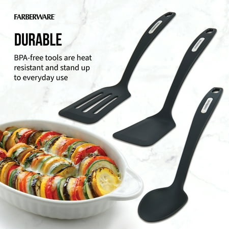Farberware Set of 3 Nylon Tools, Slotted Turner, Short Turner, Basting Spoon