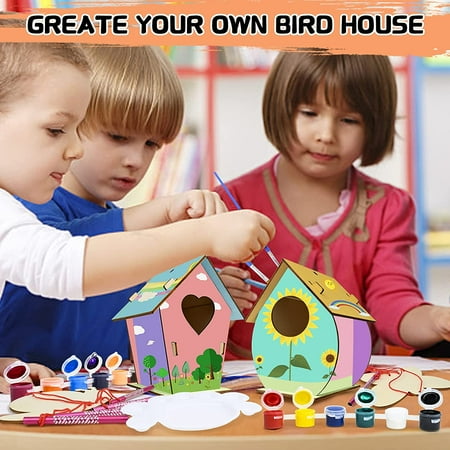 Arts and Crafts, 2 Pack DIY Bird House & Wind Chime, Kids Crafts Wooden Arts, Crafts for Kids Ages 4-8 6-8