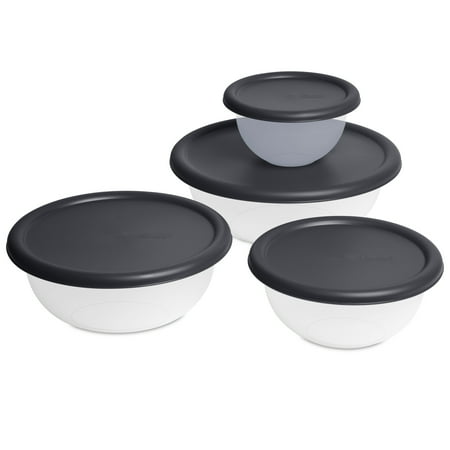 Mainstays 8 Piece Covered Bowl Set, Four Lidded Sizes, For Prep, Serve & Store, Dark Gray