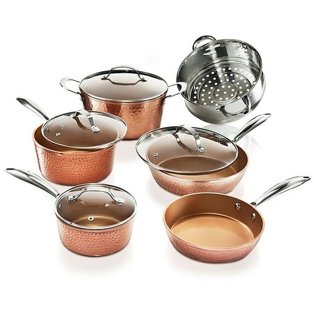 Gotham Steel Hammered Nonstick Pots and Pans 10 Pcs Kitchen Ceramic Cookware Set Cooking Frying Skillet Sauce Pan